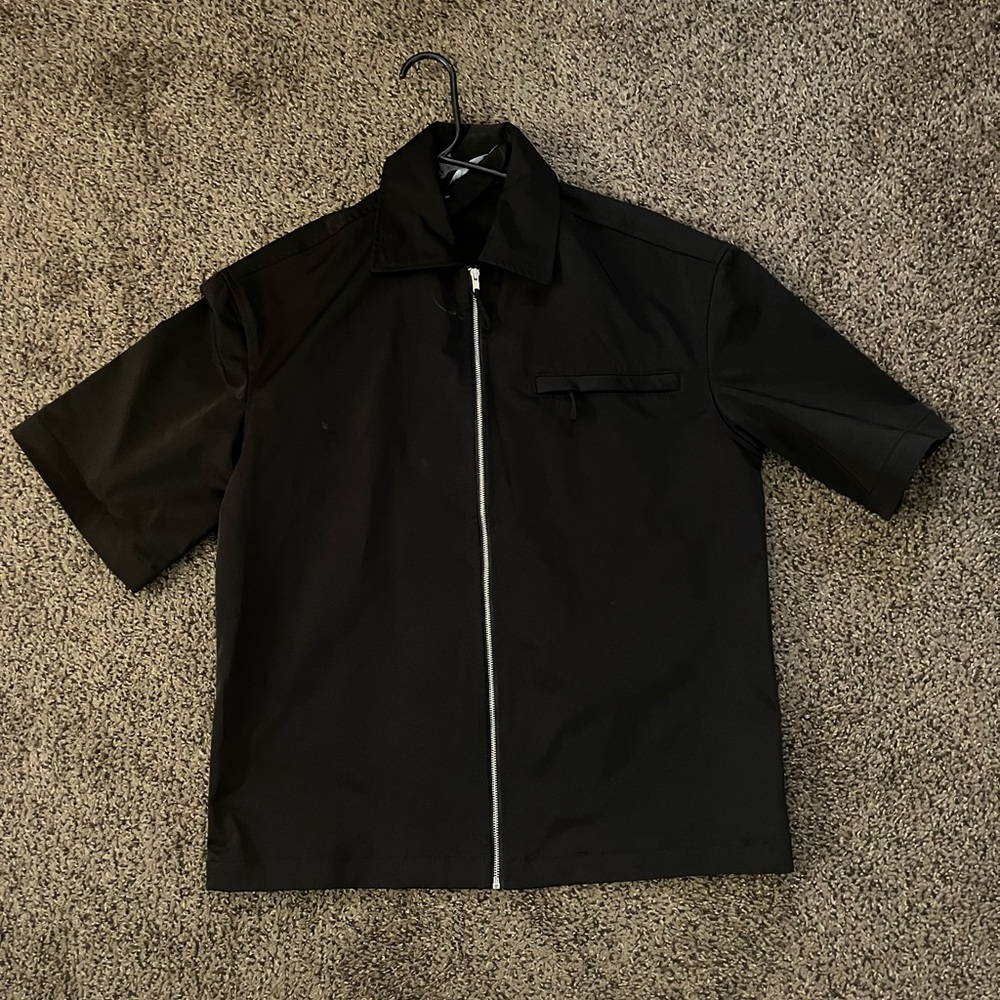 Bershka Men's Black Zip-Up Shirt Jacket